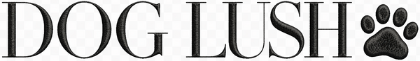 Dog Lush logo with paw print on a black background